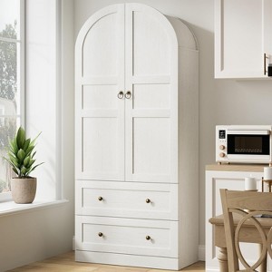 72" Tall Kitchen Pantry Cabinet with Wood/Glass Doors & Drawers, Wood Arch Storage Shelves, Farmhouse Freestanding Large Cupboard for Dining - 1 of 4
