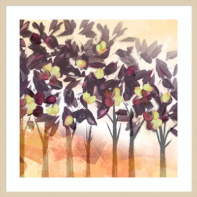 Purple Trees Abstract Graphic Art in Natural Wood Frame
