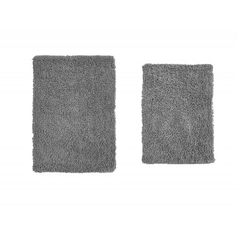 Home Weavers Inc Double Ruffle Gray Cotton 3-Piece Bath Rug Set, Grey