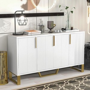 Zevemomo Buffet Sideboard Storage Cabinet 60inch Coffee Bar Console Table with Adjustable Shelf, 4 Doors, White - 1 of 4