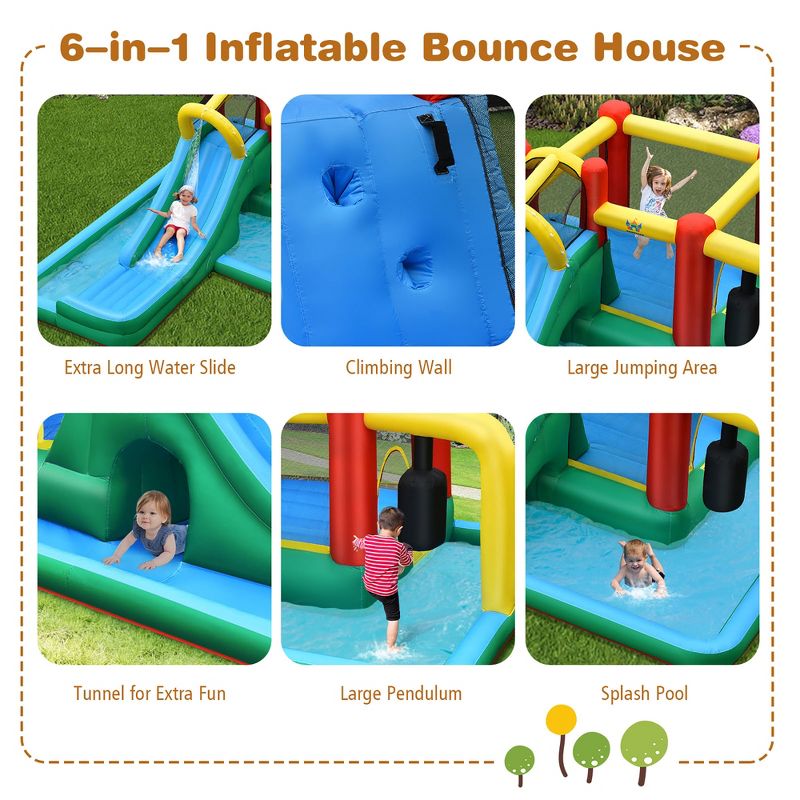Inflatable Slide Water Park Climbing Bouncer Bounce House w/Tunnel & 735W Blower, 4 of 13