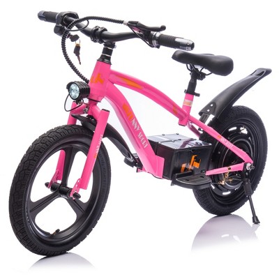 ORRD 24V 300W Kids Electric Dirt Bike for Ages 5-12, Up to 12.4MPH, 16" Wheels, Adjustable Seat, LED Light & Horn, Balance Bike,Black
