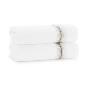 Aston & Arden Luxury Ring Spun Cotton Bath Towels (2 Pack), 600 GSM, 30x60 in., White with Striped Ombre Border - 1 of 4