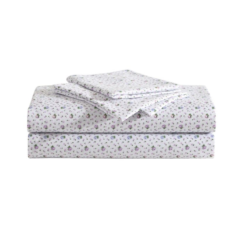 Betsey Johnson Pretty Floral Ditsy Purple Queen Sheet Set, 1 of 10