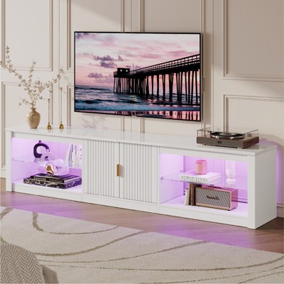 Bestier 80 inch TV Stand for TVs up to 85", High Gloss Entertainment Center with LED Lights & Storage Cabinet, Modern Fluted TV Console