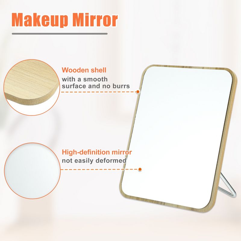 Unique Bargains Natural Wooden Foldable Square Makeup Mirror Beige 1 Pc, 5 of 7