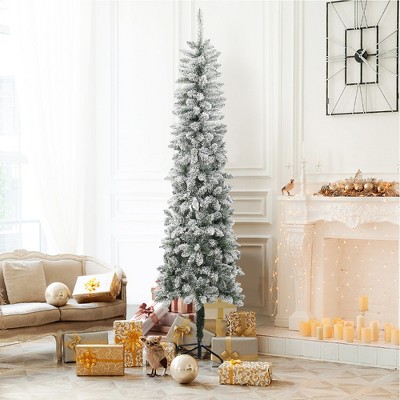 7.4ft Slim Flocked Green PVC Christmas Tree with Metal Stand