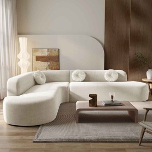 122'' Curved Sectional Sofa , Sofa with 3 Round Cushions, High-Resilience Foam Seat Sofa with Soft Polyester Fabric-Coolbibila - 1 of 4
