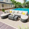 Outdoor 7-Pieces Sofa Set, Free Combination Sofa Set with 2 Coffee Table, Rattan Sofa Set with Iron Frame and Polyester Cushions–Cuddlewood - 3 of 4