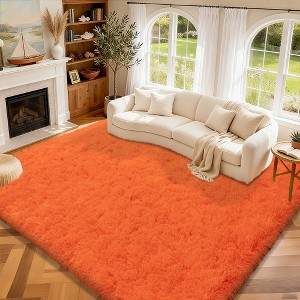 Grass Green Fluffy Shag Area Rug with Non-Slip Base & 4 Reusable Stickers, Soft Plush Mat - 1 of 4