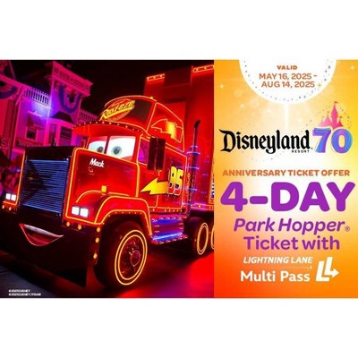 Disneyland 4-Day Park Hopper Anniversary Ticket Offer with Lightning Lane Multi Pass Age 3+ $623