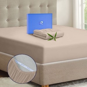 Kickoff 300 Thread Count 100% Organic Bamboo Viscose Fitted Sheet Only, Extra Deep Pocket, Cooling & Breathable, Double Stitching, Bedding Sheet - 1 of 4