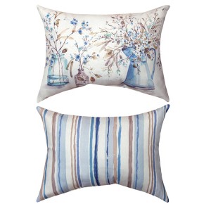 Manual Woodworks and Weavers Coastal Lumbar Pillow – “Blue Escape” Abstract Ocean-Inspired Climaweave Design - 1 of 3