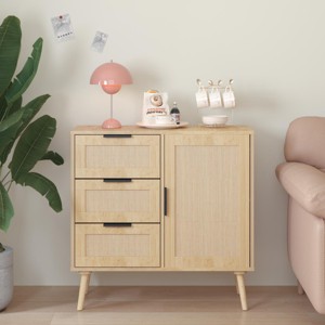 KTMBDW Modern Rattan Wood Dresser Wood Storage Cabinet Sideboard for Bedroom, Living Room, Entryway, Hallway - 1 of 4
