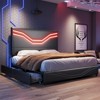 AMERLIFE Bed Frame with LED Lights and Storage Drawers, Leather Upholstered Headboard, No Box Spring Needed - 2 of 4