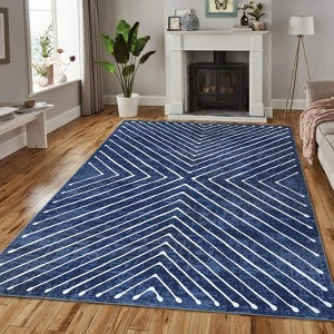Modern Area Rug Farmhouse Geometric Lines Accent Rug Indoor Washable Rug - 1 of 4