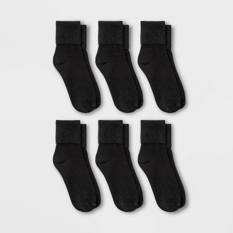 Women&#39;s 6pk Mary Jane Fold Over Cuff Crew Socks - A New Day&#8482; Black 4-10, 1 of 3