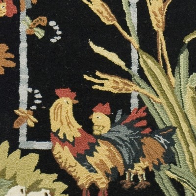 Black Floral Handmade Wool Runner Rug 30" x 10"