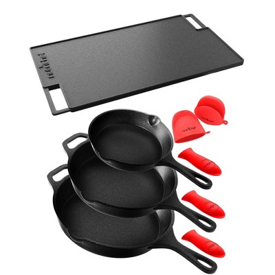 Nutrichef 18 Inch Cast Iron Griddle Skillet Reversible Grilling Plate Pan  For Stove Top With Heat Resistant Oven Grab Mitt, Black : Target