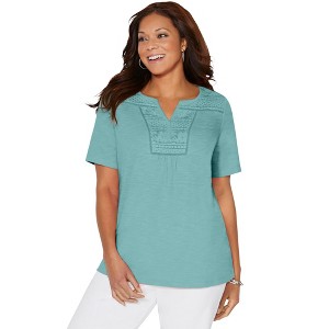 Catherines Women's Plus Size Touch Of Lace Tee - 1 of 4