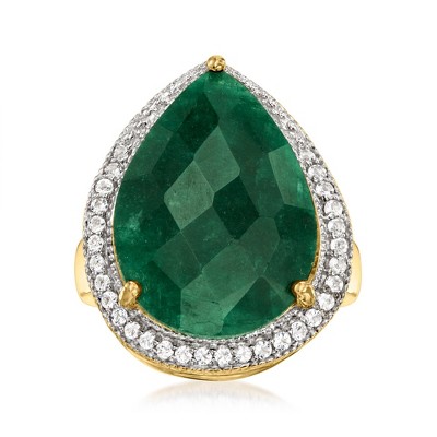 Ross-Simons 11.00 Carat Emerald and .40 ct. t.w. White Topaz Ring in 18kt Gold Over Sterling