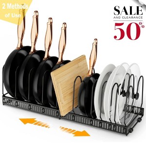 DOMETOUR Pots and Pans Organizer Expandable Rack for Cabinets, Kitchen Cabinet Organizer Holder with 10 Adjustable Compartment - 1 of 4