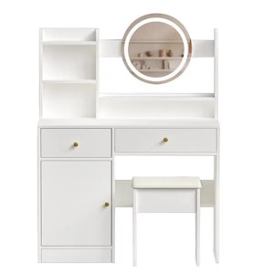 Fashion dressing table with makeup mirror and makeup light and cushioned chair, 3 colors lighting brightness adjustable, dressing table - 1 of 4