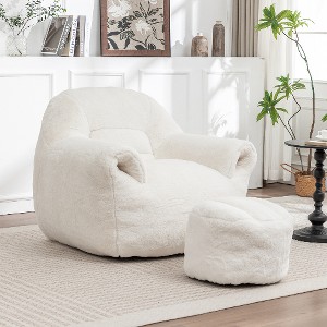 Lyngins Plush Faux Fur Bean Bag Chair, Ergonomic Lazy Chair, Stylish Accent Chair, Bean Bag Sofa Chair with Back Support,  Stuffed Floor Sofa - 1 of 4