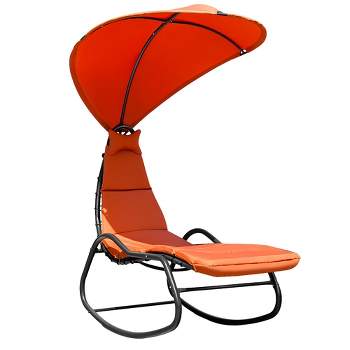 Costway  Hanging Chaise Lounge Chair Swing Canopy Thick Cushion Beige\Turquoise\Orange