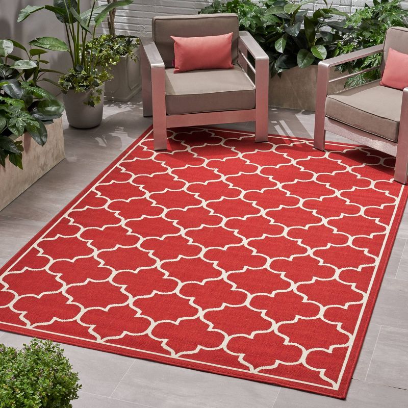 Thornhill Geometric Outdoor Rug Red/Ivory - Christopher Knight Home, 4 of 8