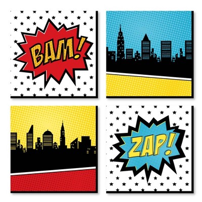 Big Dot of Happiness Bam Superhero - Kids Room, Nursery Decor and Home Decor - 11 x 11 inches Nursery Wall Art - Set of 4 Prints for baby's room