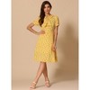 INSPIRE CHIC Women's Peter Pan Collar Tie Neck Short Sleeve A-Line Elegant Belted Floral Dress - 3 of 4