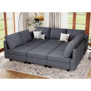 Belffin Corduroy Modular Sectional Sleeper Sofa 9 Seat Convertible with Storage Ottomans Modular Sectional Couch Bed for Living Room - 1 of 4
