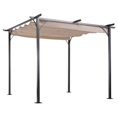 Beige Outsunny 10' x 8' Outdoor Retractable Canopy Pergola Steel Frame Patio Pergola Shelter Sun Shade with Arc Roof 