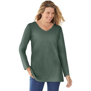 Woman Within Plus Size Perfect Long-Sleeve V-Neck Tee - 1 of 4