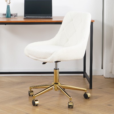 Lyngins Ergonomic Office Chair with Gold-Plated Five-Claw Chair Legs, Modern Teddy Fabric Home Office Desk Chairs, Adjustable Height Computer Chair