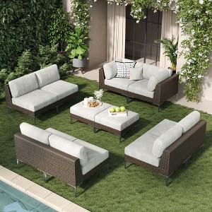 LayinSun Wicker Rattan Patio Furniture Set, Deep Seating Outdoor Modular Sectional Sofa Conversation Set with Thick Cushions - 1 of 4