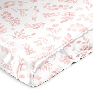 Sweet Jojo Designs Girl Satin Fitted Crib Sheet Botanical Blush Pink and White - 1 of 4
