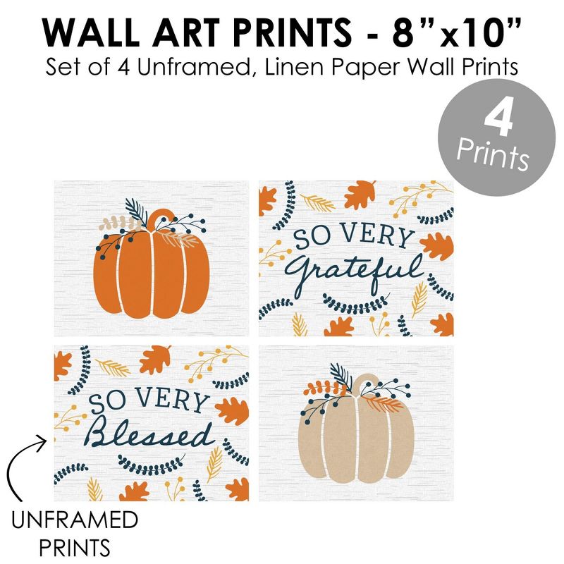 Big Dot of Happiness Happy Thanksgiving - Unframed Fall Harvest Pumpkin Linen Paper Wall Art - Set of 4 - Artisms - 8 x 10 inches, 5 of 8
