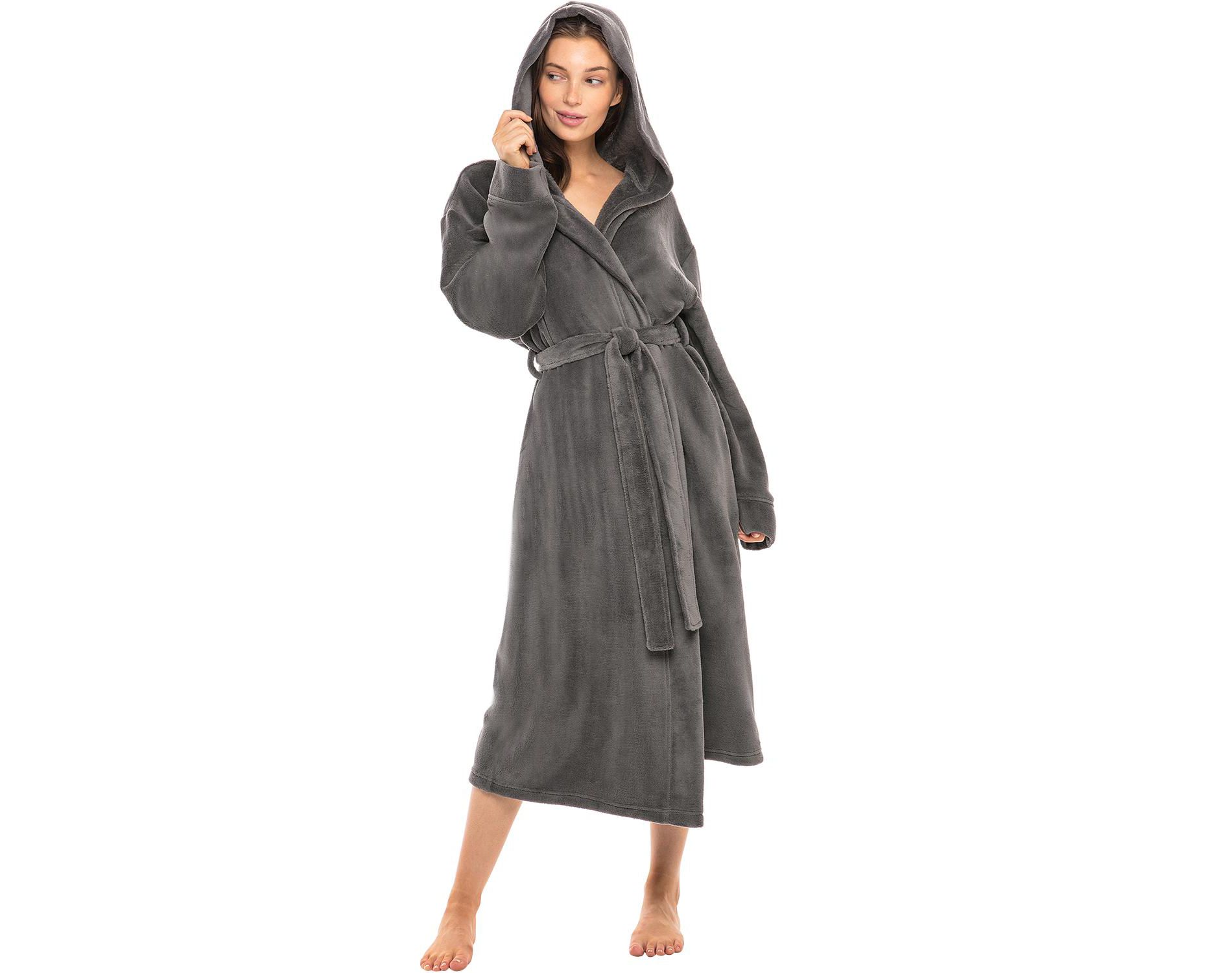 ADR Soft Plush Fleece Women's Robe with Hood, Warm Lightweight Hooded Womens Bathrobe