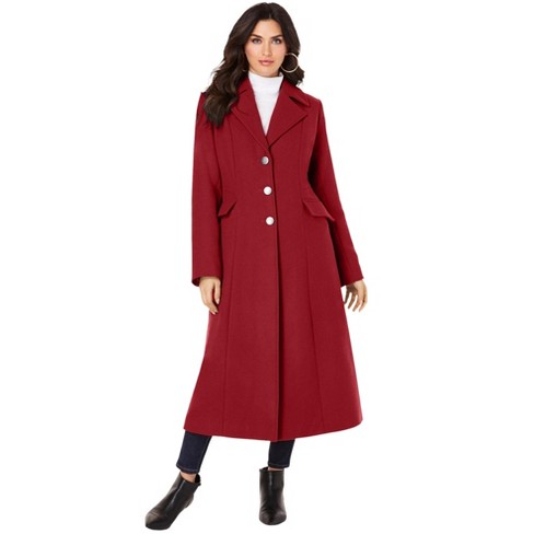 Shop Plus Size Wool Blend Coat in Red, Sizes 12-30