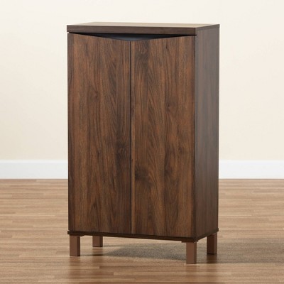 Walnut Brown and Dark Gray 2-Door Shoe Storage Cabinet