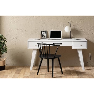 White Scandinavian Computer Desk with Power Outlet and USB Ports