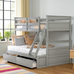 Twin Over Full Bunk Bed with Storage Drawers, Convertible Wood Frame, No Box Spring Needed - 1 of 4