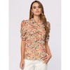Allegra K Women's Floral Ruffle Mock Neck Puff Short Sleeves Chiffon Blouses - 3 of 4
