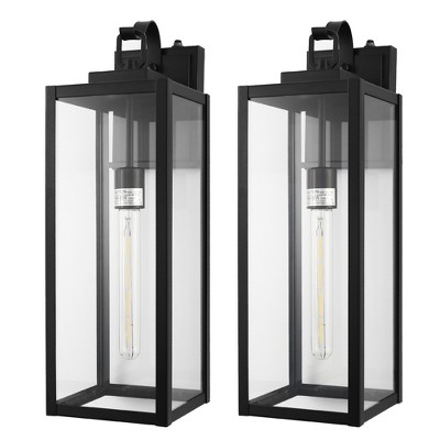 DORESshop 20 in. 2-Pack Large Black Outdoor Wall Lanterns Waterproof with Dusk to Dawn for Porch and Doorway (T30 Bulbs Included)