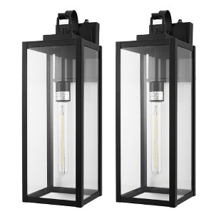 DORESshop 20 in. 2-Pack Large Black Outdoor Wall Lanterns Waterproof with Dusk to Dawn for Porch and Doorway (T30 Bulbs Included) - 1 of 4