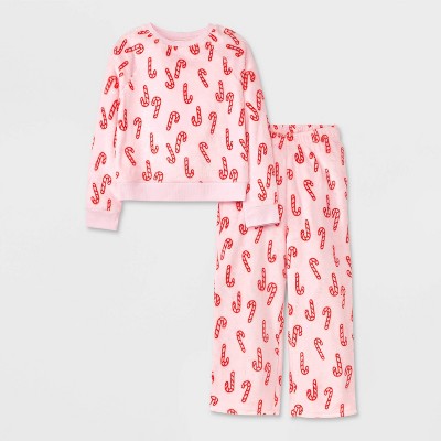 Cat Jack Brandclub Girls 2pc Christmas Candy Cane Long Sleeve Cozy Pajama Set Cat Jack Candy Pink