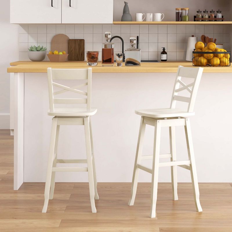 Costway 2 PCS 24"/30" Counter/Bar Height Stool Rubber Wood Swivel Bar Stool with Inclined Backrest White, 2 of 9