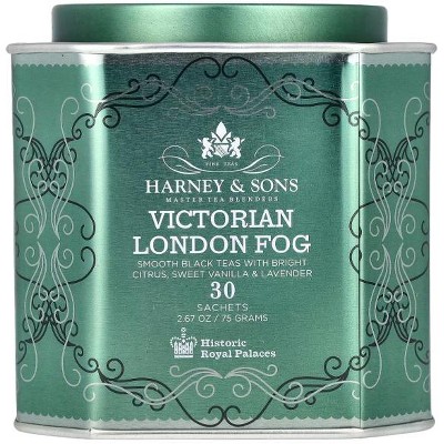 Harney & Sons, Victorian London Fog, Smooth Black Tea With Bright Citrus, Sweet Vanilla & Lavender, 30 Sachets, 2.67 oz (75 g)